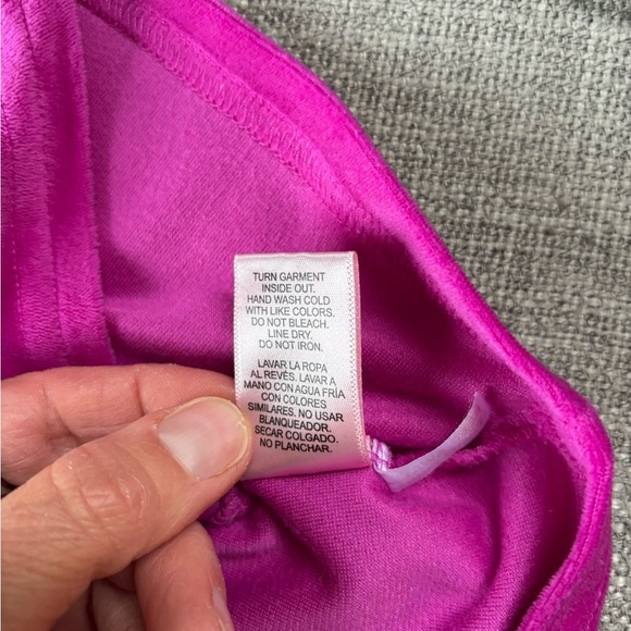 Juicy Couture Magenta Pink Velour Sleepwear Rhinestone Logo Tee Shorts Bling M - Picture 9 of 13